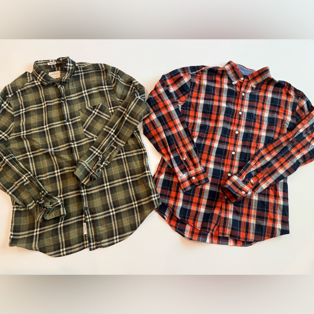 2 American Eagle Plaid button down Shirts